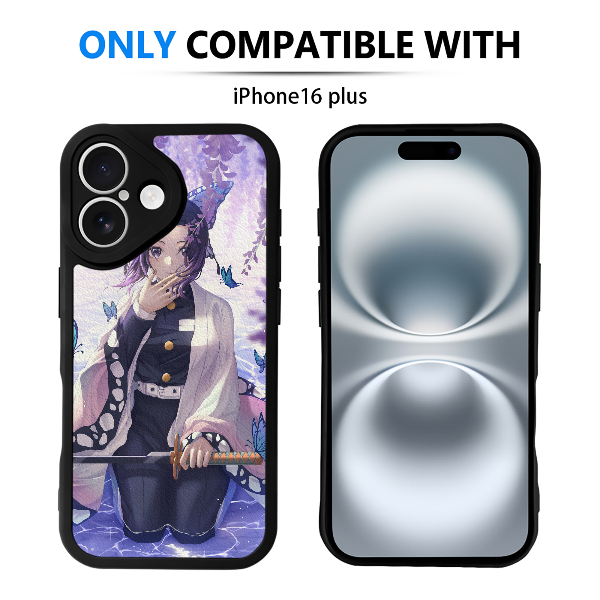 （画像用） 鬼滅の刃（きめつのやいば）蟲柱-胡蝶 しのぶ／こちょう しのぶ Kochou Shinobu 【iPhone 16シリーズ対応】シリコンスマホケース（レザー調） 材質：シリコン